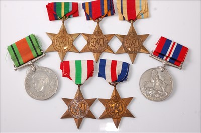 Lot 343 - A group of seven WW II medals to include