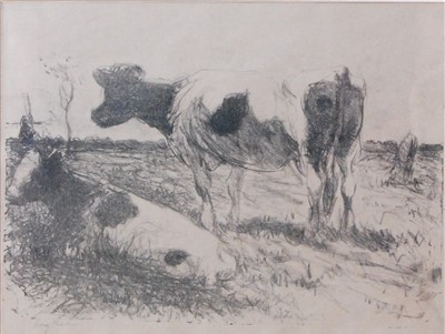 Lot 2381 - Harry Becker (1865-1928) - Fresian cattle in a...