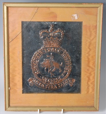Lot 145 - A hammered copper plaque depicting the crest of the Royal Air Force Hospital Wegberg
