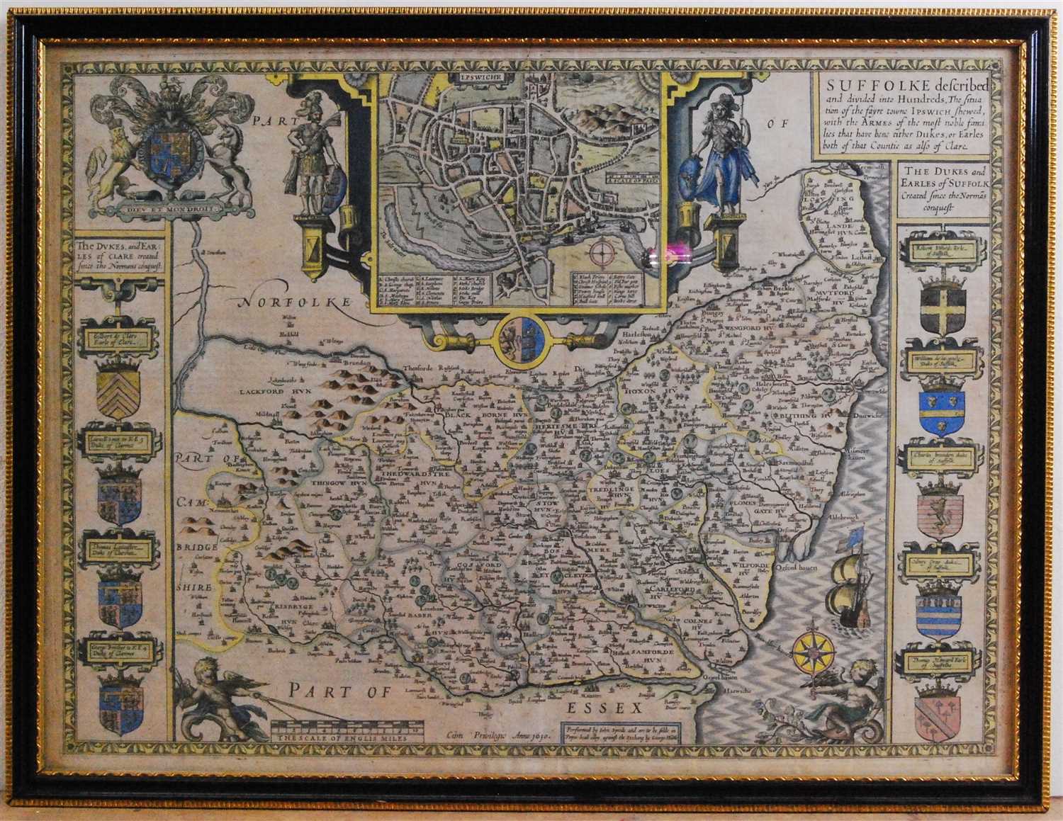 Lot 2396 - John Speed - engraved county map of Suffolk...