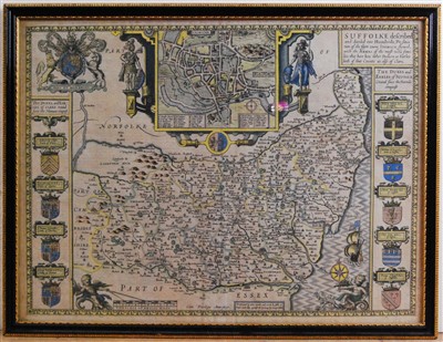Lot 2396 - John Speed - engraved county map of Suffolk...