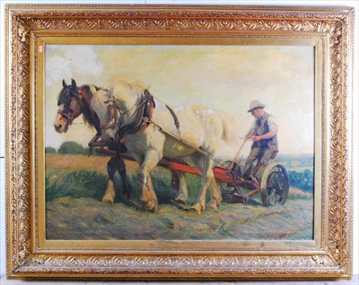 Lot 2405 - H. Hardy - Heavy horses ploughing, oil on...