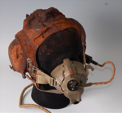 Lot 99 - A WW II R.A.F. Type B brown leather flying helmet