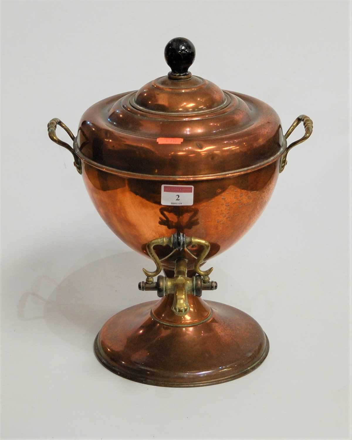 Lot 2 - An early 20th century copper samovar, having...