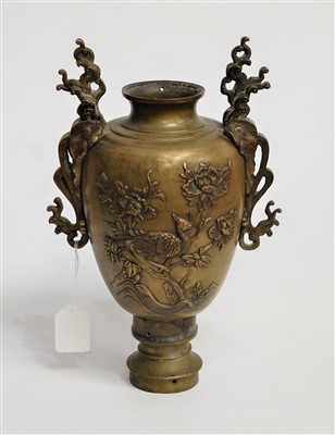 Lot 8 - A Japanese bronze twin handled vase, of...