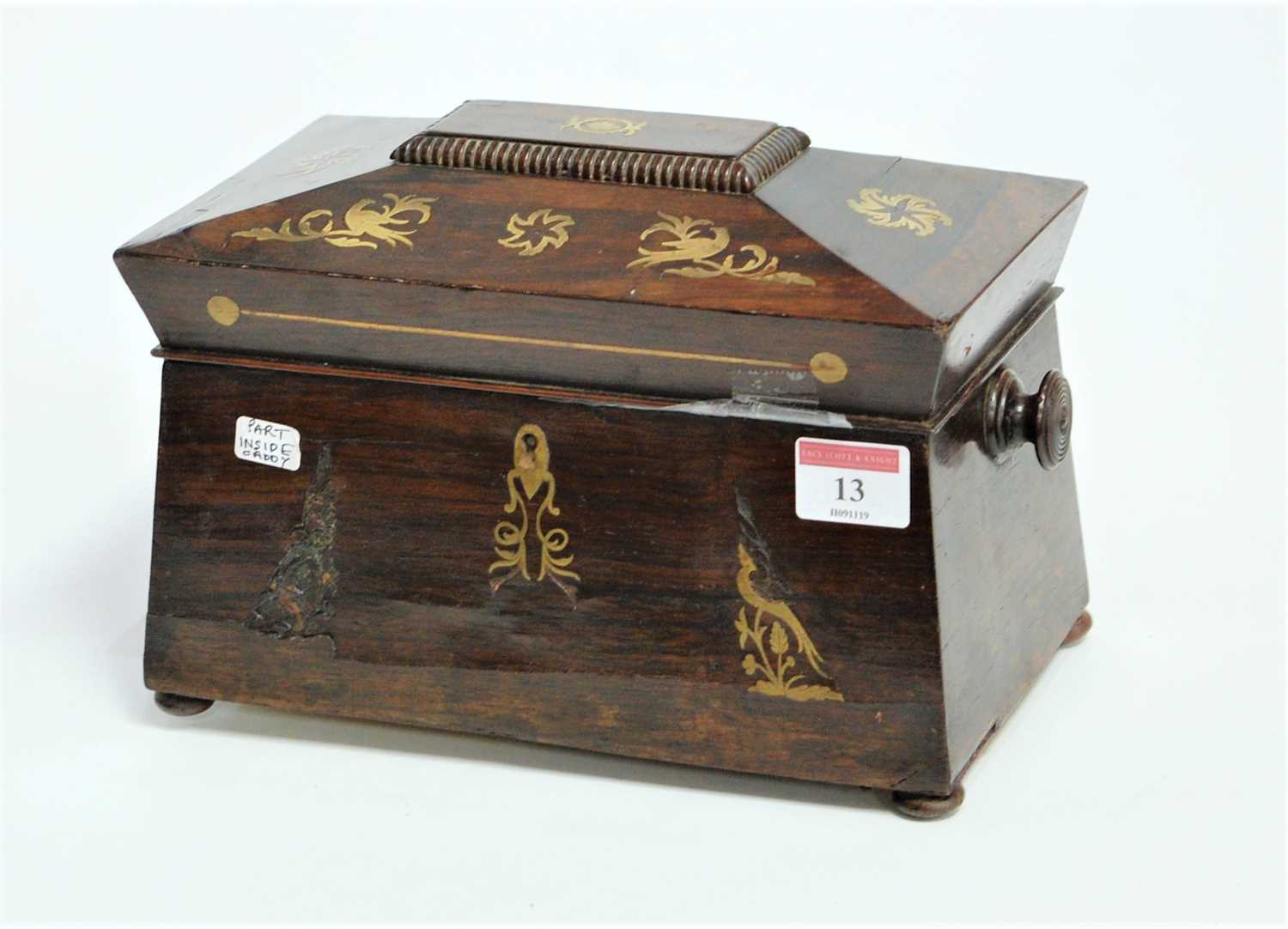Lot 13 - A Regency rosewood and cut brass inlaid tea...