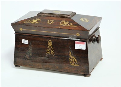 Lot 13 - A Regency rosewood and cut brass inlaid tea...