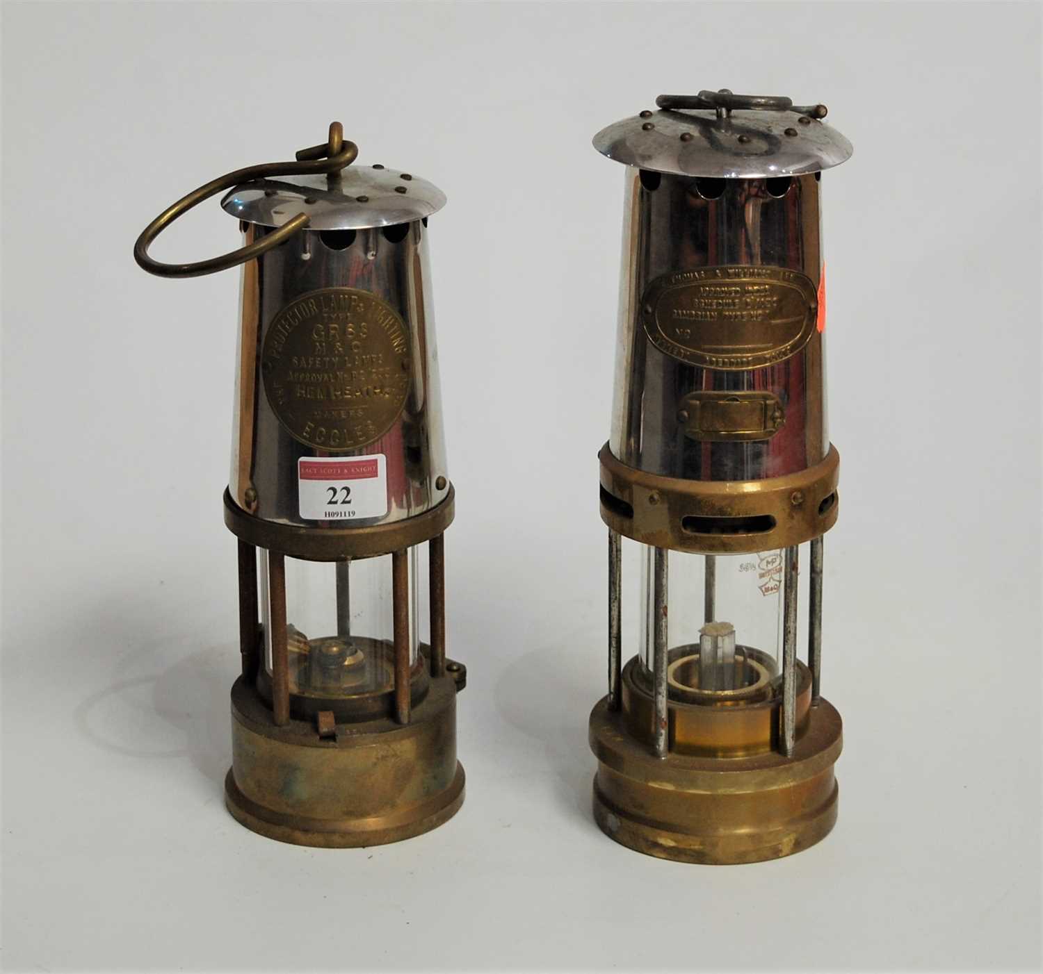 Lot 22 - A brass miners lamp, of typical form, bearing...