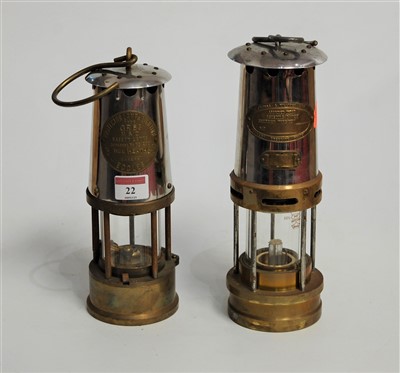 Lot 22 - A brass miners lamp, of typical form, bearing...