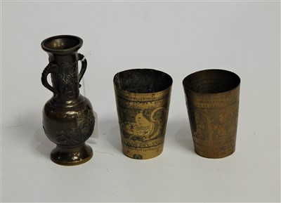 Lot 33 - A bronzed vase, having flared rim, tapering...