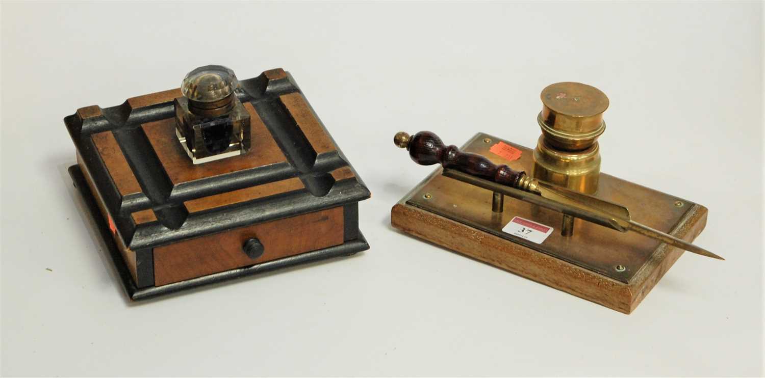 Lot 37 - A Victorian walnut and ebonised desk stand,...