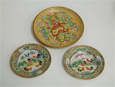 Lot 39 - A modern Chinese plate, on a yellow ground...