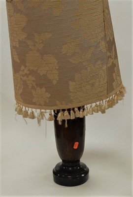 Lot 152 - A turned oak table lamp base with floral silk...