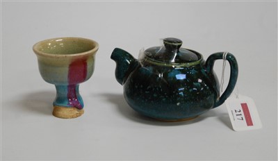 Lot 217 - A Chinese style green and blue glazed teapot...