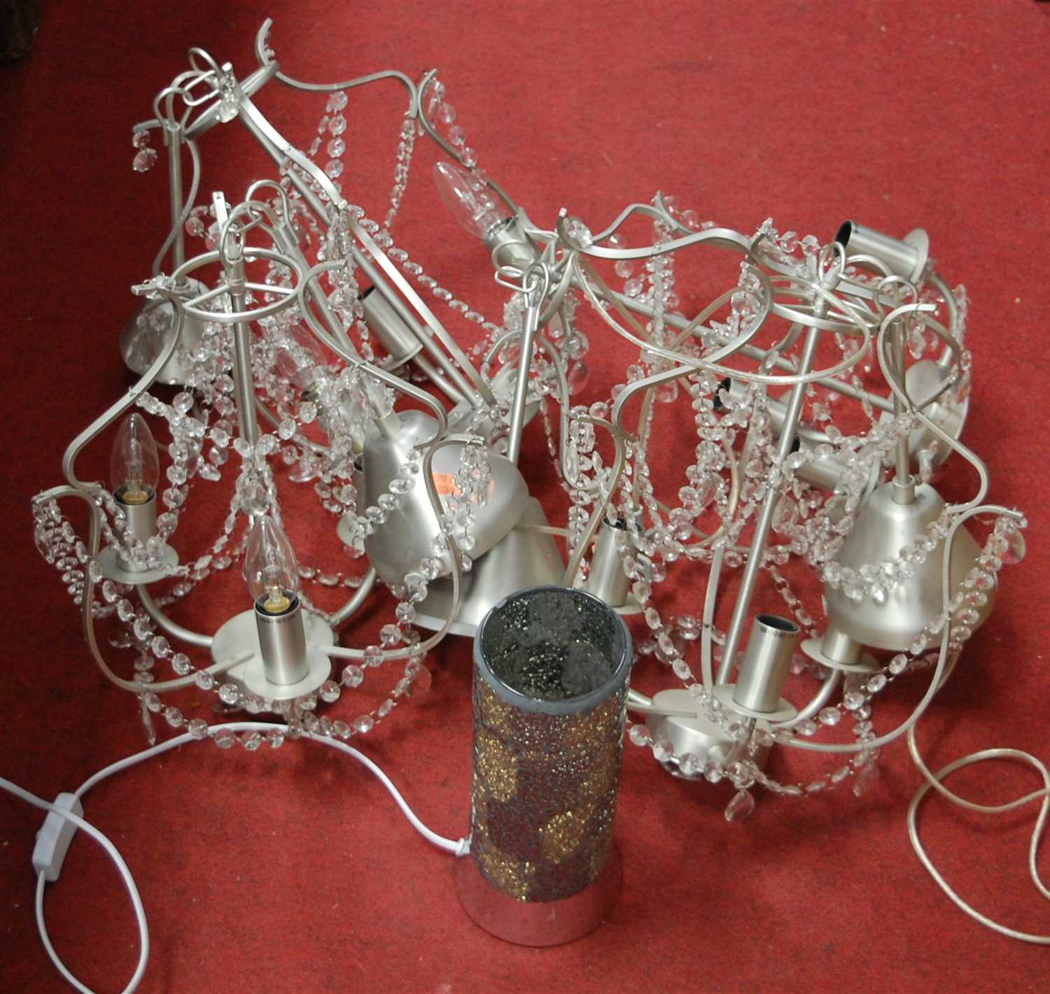Lot 184 - A set of four modern three sconce ceiling...