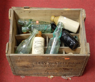 Lot 186 - A wooden crate containing various stoneware...