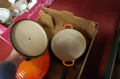 Lot 205 - Two boxes of Le Creuset oven wares to include...