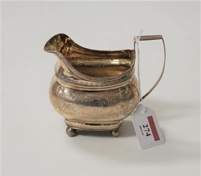 Lot 274 - A 19th century silver cream jug, of squat...