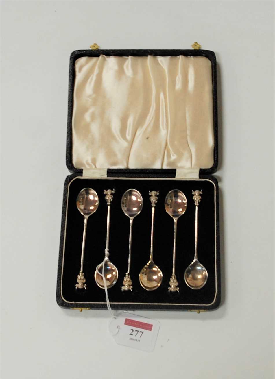 Lot 277 - A set of six George V silver coffee bean...