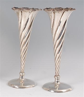 Lot 2091 - A pair of late Victorian silver specimen vases,...