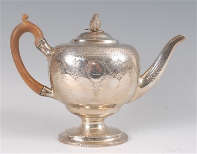 Lot 2094 - A late Georgian silver pedestal teapot, the...