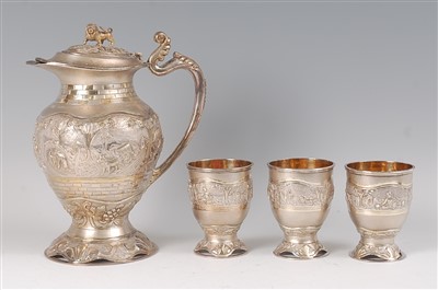 Lot 2350 - An Indian silver and silver gilt wine ewer...