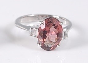 Lot 2181 - A white metal, pink tourmaline and diamond...