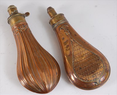 Lot 72 - A 19th century copper powder flask