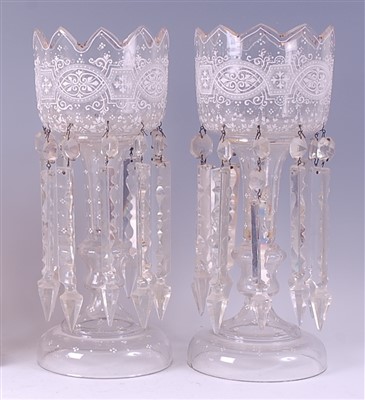 Lot 2068 - A pair of late Victorian clear glass lustres,...