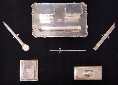 Lot 1138 - A large cased Indian silver desk set,...