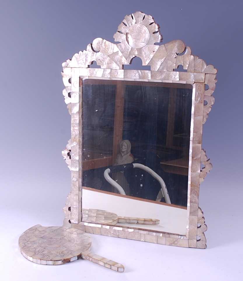 Lot 2283 - A mother of pearl parquetry easel mirror,...