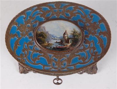 Lot 2284 - A late 19th century French blue glass and gilt...