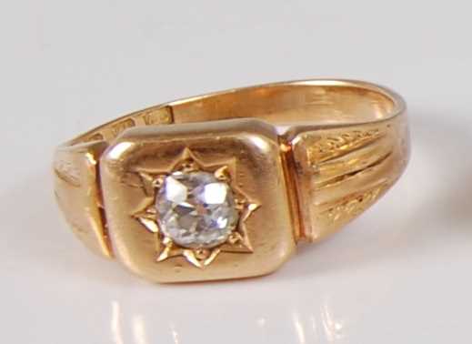 Lot 1220 - An 18ct yellow gold diamond set gypsy ring,...