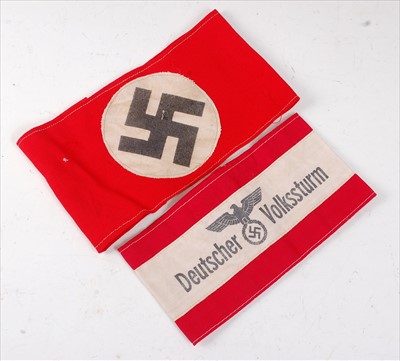 Lot 80 - A German N.S.D.A.P. armband, together with a Deutscher Volkssturm armband. (2)
