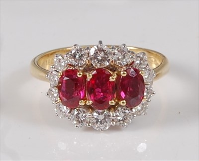 Lot 2204 - An 18ct yellow and white gold, ruby and...