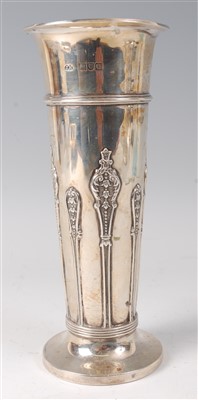 Lot 2078 - A late Victorian silver vase, of trumpet form...