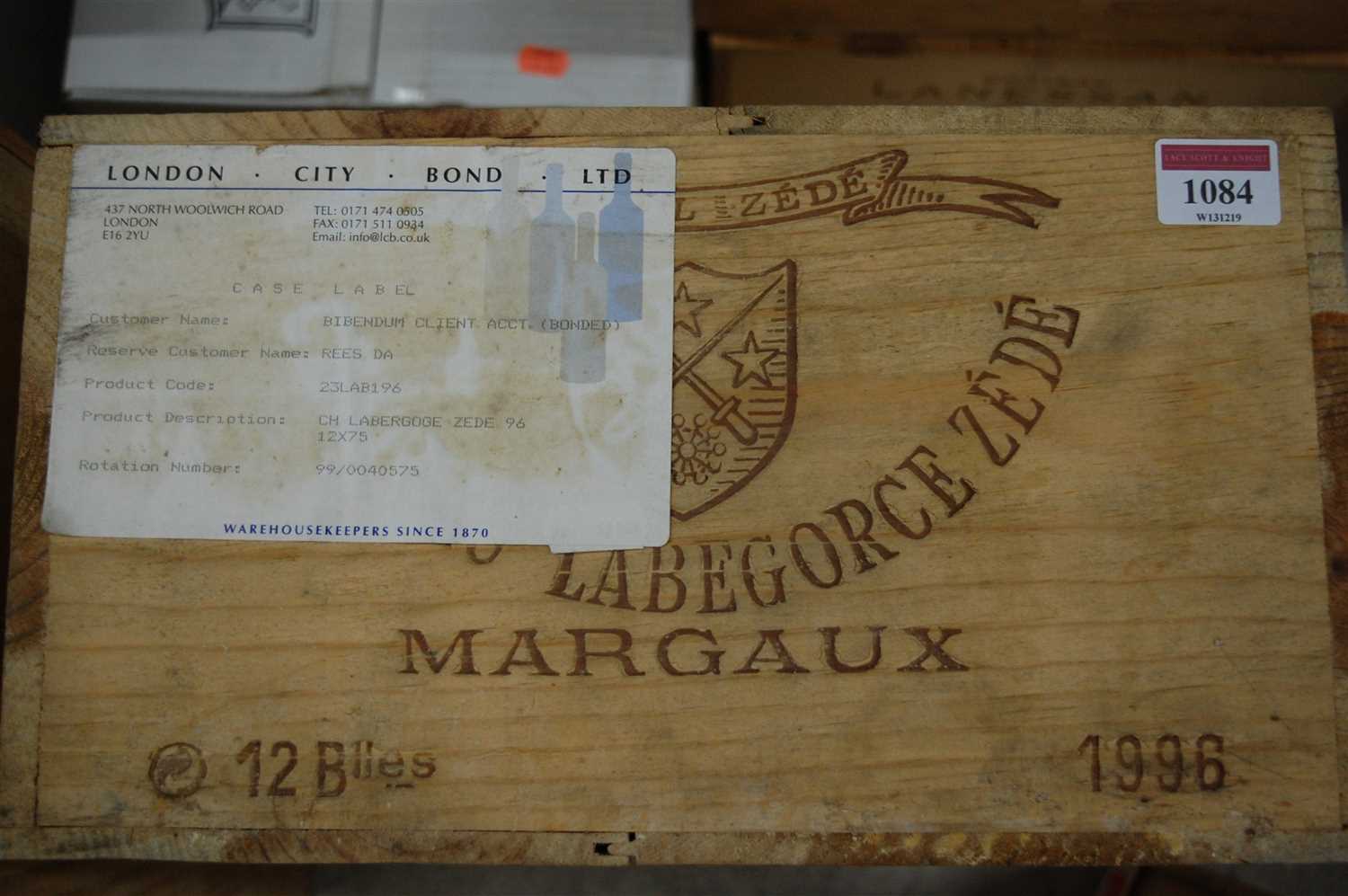 Lot 1084 - Château Labegorce Zédé, 1996, Margaux, twelve...