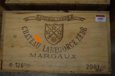Lot 1085 - Château Labegorce Zédé, 2001, Margaux, twelve...