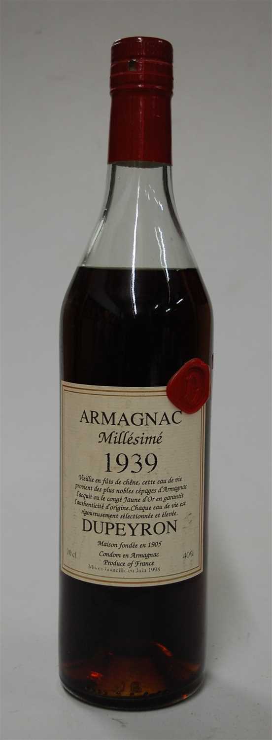 Lot 1344 - Dupeyron Millisime vintage Armagnac, 1939,...