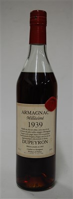Lot 1344 - Dupeyron Millisime vintage Armagnac, 1939,...