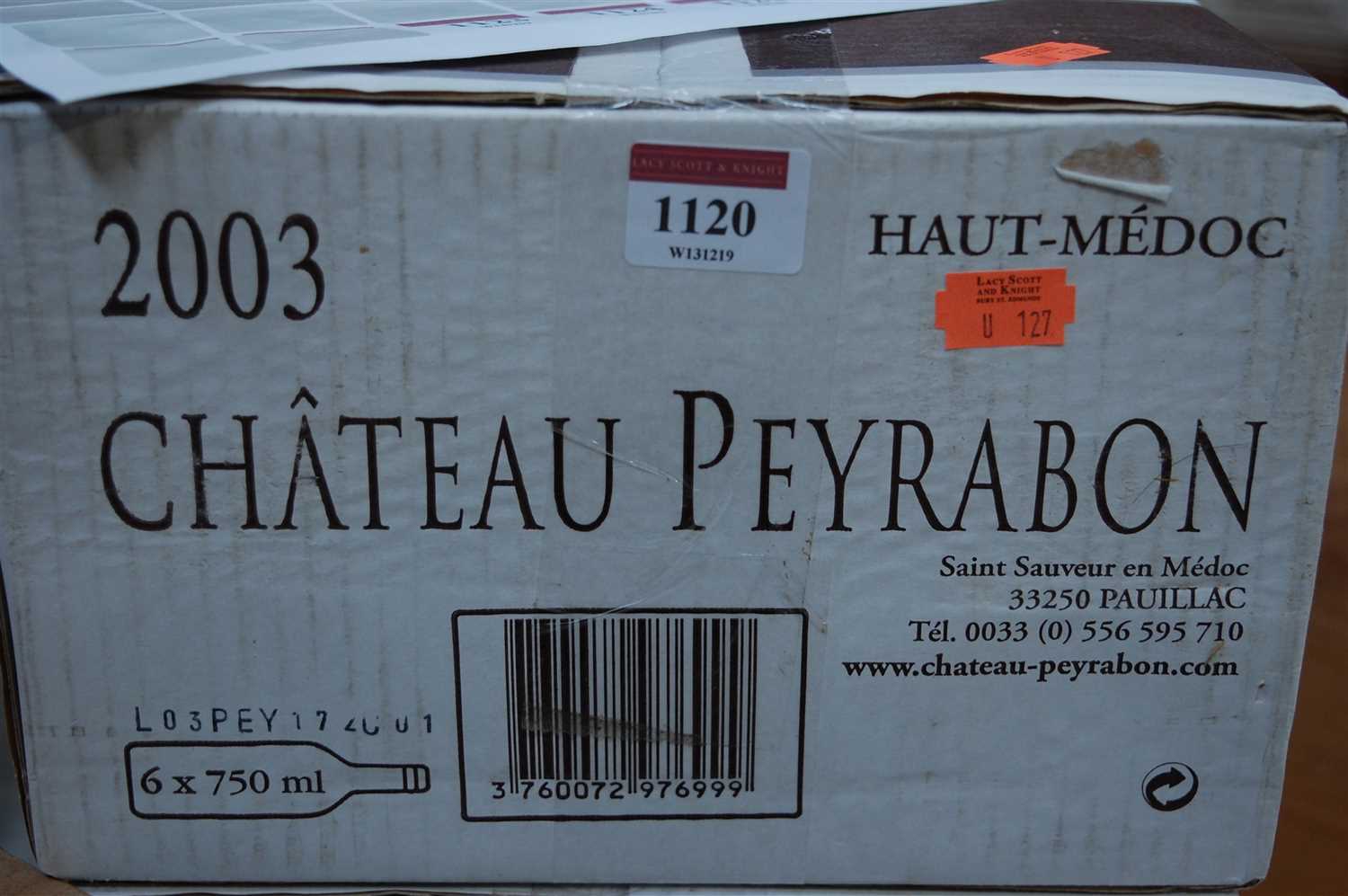 Lot 1120 - Château Peyrabon, 2003, Haut-Medoc, six...