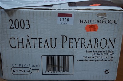 Lot 1120 - Château Peyrabon, 2003, Haut-Medoc, six...