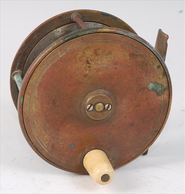 Lot 488 - A circa 1900, Army and Navy 3 3/4" brass salmon reel