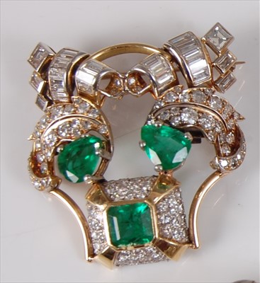 Lot 2139 - A yellow and white metal, emerald and diamond...
