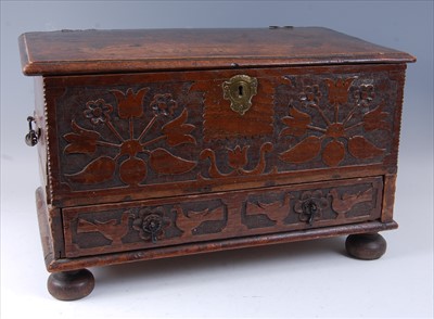 Lot 2558 - An antique oak Bible box, the hinged cover on...