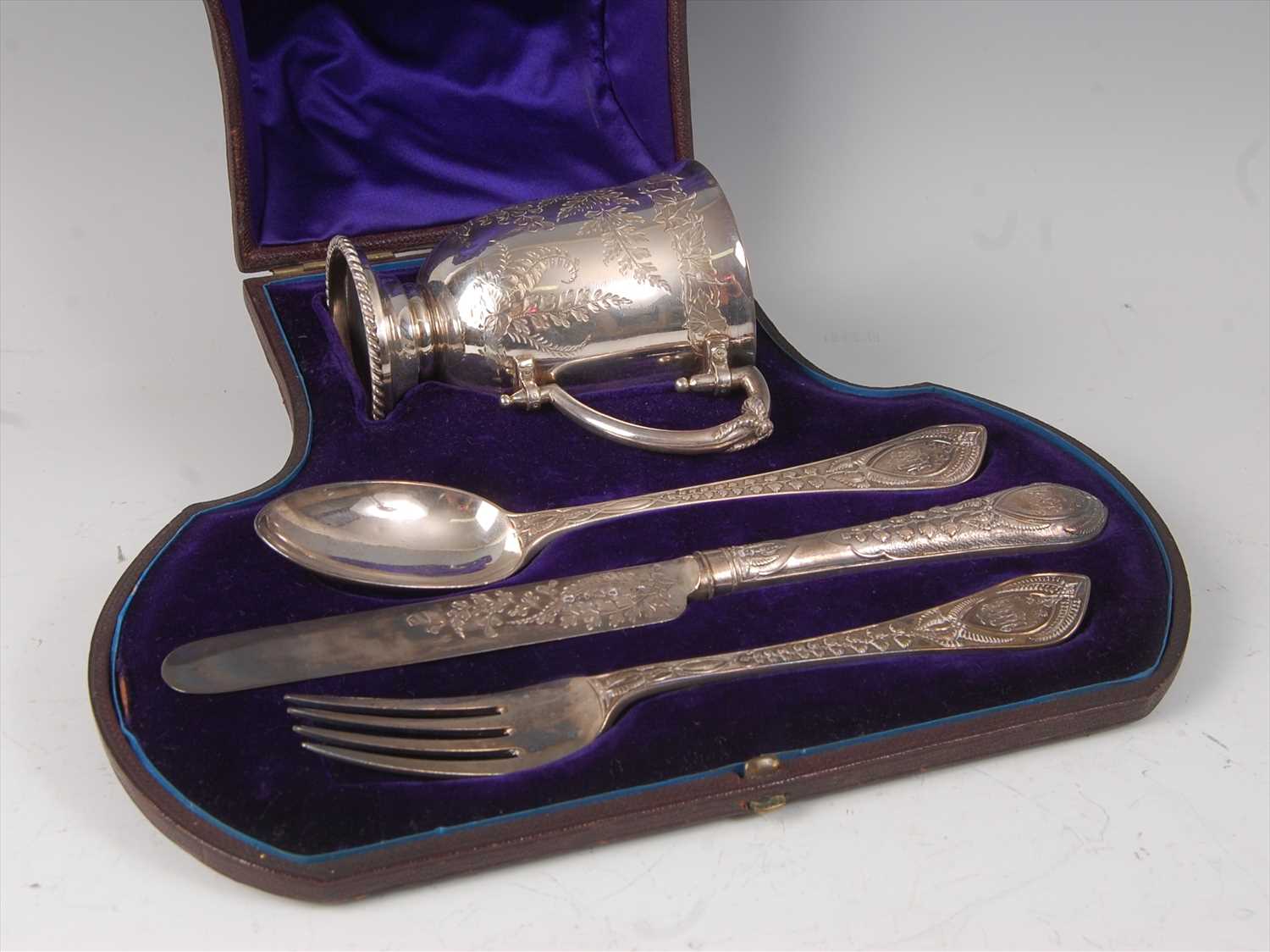 Lot 2111 - A Victorian silver four-piece christening set,...