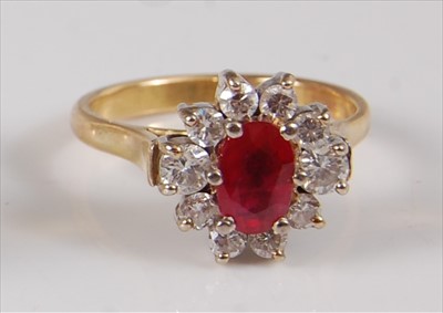 Lot 2219 - A yellow and white metal, ruby and diamond...