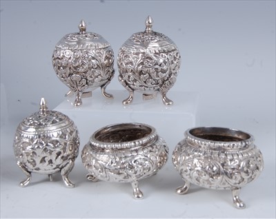 Lot 2349 - 19th century Indian silver cruets, comprising...