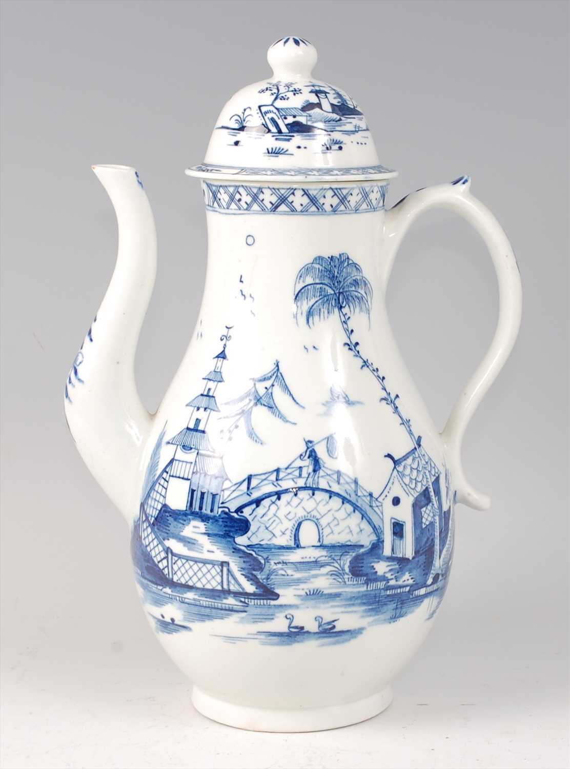Lot 2048 - A Lowestoft porcelain coffee pot and cover,...
