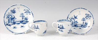 Lot 2054 - Two Lowestoft porcelain blue and white cups...